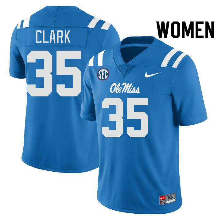 Women #35 Cam Clark Ole Miss Rebels College Football Jerseys Stitched-Power Blue